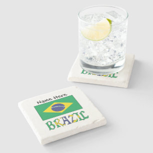 Posavasos De Piedra Bandera brasileña personalizada con nombre
