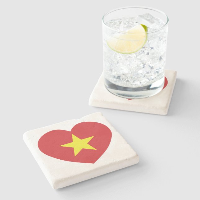 Posavasos De Piedra Bandera cardíaca de Vietnam (Lateral)