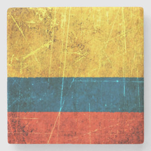 Posavasos De Piedra Bandera colombiana rasguñada y llevada del vintage