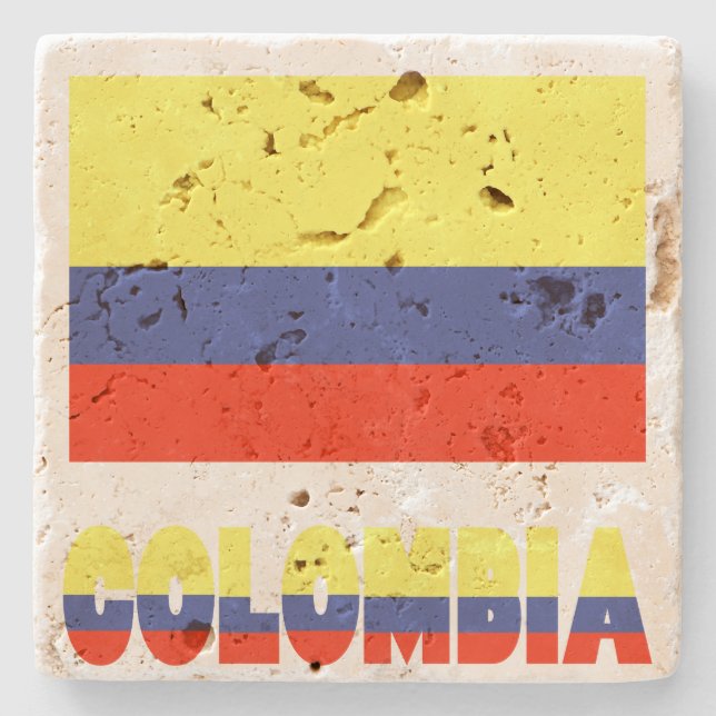 Posavasos De Piedra Bandera colombiana y colombiana (Anverso)