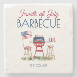 Posavasos De Piedra Bandera de barbacoa acuarela 4 de julio Fiesta de