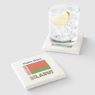 Posavasos De Piedra Bandera de Bielorrusia Personalizada