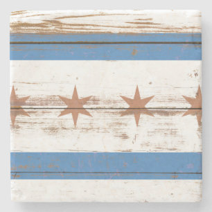 Posavasos De Piedra Bandera de Chicago de madera antigua