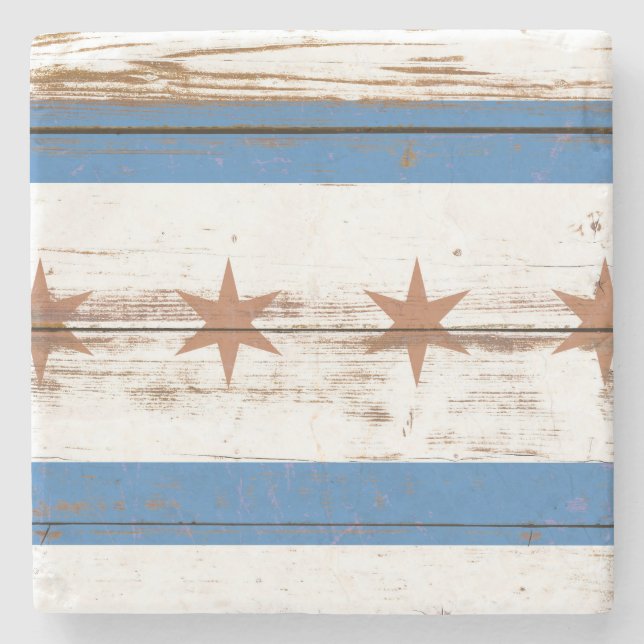 Posavasos De Piedra Bandera de Chicago de madera antigua (Anverso)