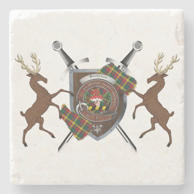 Posavasos De Piedra Bandera de clan Buchanan y tiras de tacán (Anverso)