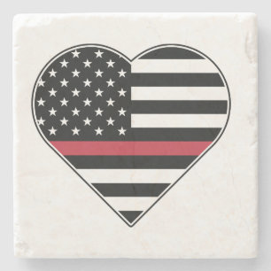 Posavasos De Piedra Bandera de Corazón de Línea Roja
