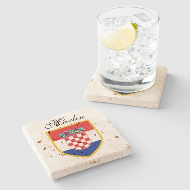 Posavasos De Piedra Bandera de Croacia personalizada (Lateral)
