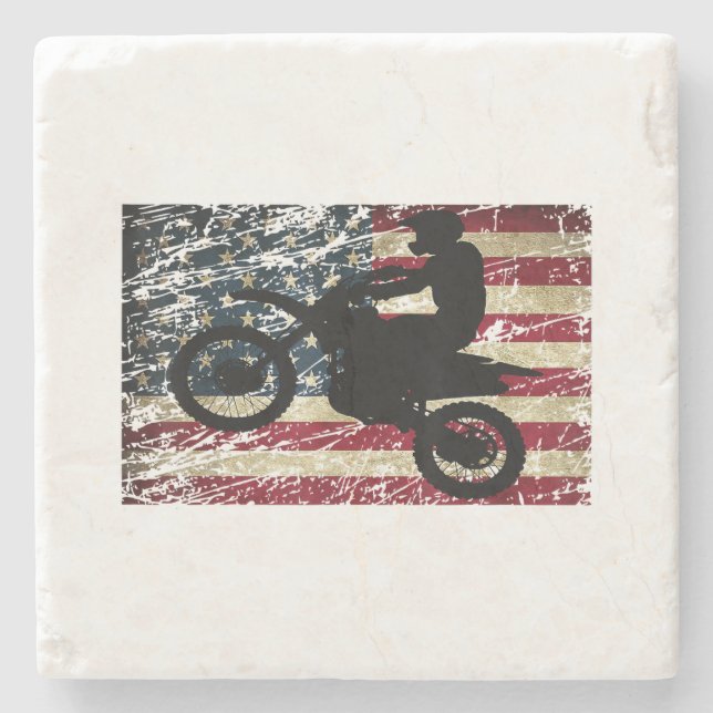 Posavasos De Piedra Bandera de Dirt Bike Estados Unidos Camiseta Motoc (Anverso)