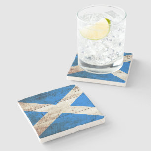 Posavasos De Piedra Bandera de Escocia en antigua textura de madera