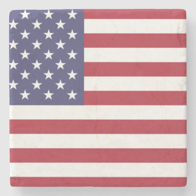 Posavasos De Piedra Bandera de Estados Unidos blanco rojo y azul (Anverso)