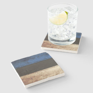 Posavasos De Piedra Bandera de Estonia en grano de madera viejo