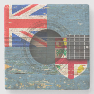 Posavasos De Piedra Bandera de Fiji en la guitarra acústica vieja