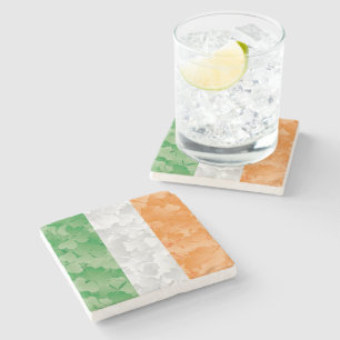 Posavasos De Piedra Bandera de Irlanda con patrón de tréboles