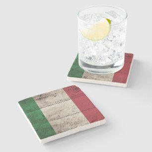 Posavasos De Piedra Bandera de Italia sobre veta de madera vieja