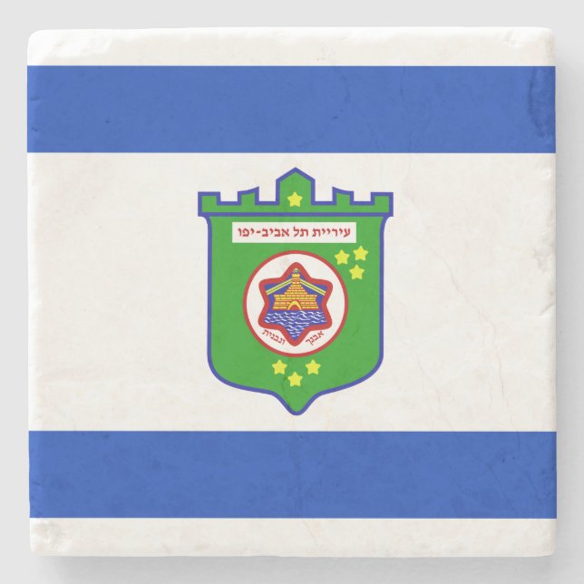 Posavasos De Piedra Bandera de la ciudad de Tel Aviv (Israel) (Anverso)