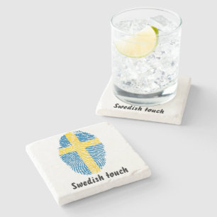 Posavasos De Piedra Bandera de la huella dactilar del tacto del sueco