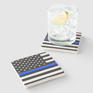 Posavasos De Piedra Bandera de la policía delgada de la línea azul