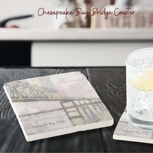 Posavasos De Piedra Bandera de Maryland Chesapeake Bay Bridge Stone Co (Add these Chesapeake Bay Bridge coasters to your kitchen accessories!)