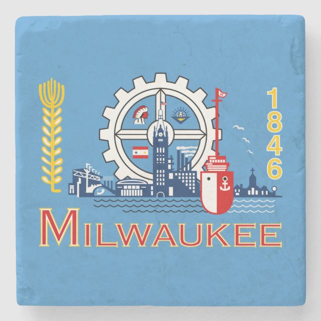 Posavasos De Piedra Bandera de Milwaukee (Wisconsin) (Anverso)
