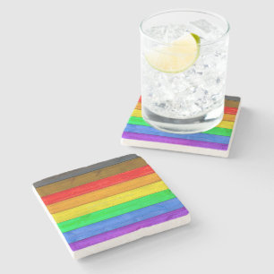Posavasos De Piedra Bandera de orgullo gay inclusivo de SlipperyJoe te
