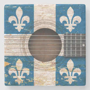 Posavasos De Piedra Bandera de Quebec en la guitarra acústica vieja
