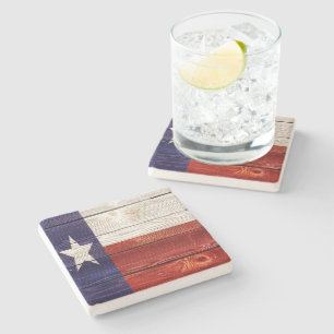 Posavasos De Piedra Bandera de Texas de madera rústica patriótica
