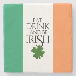Posavasos De Piedra Bandera de trébol Come Bebe y Sé Irlandés