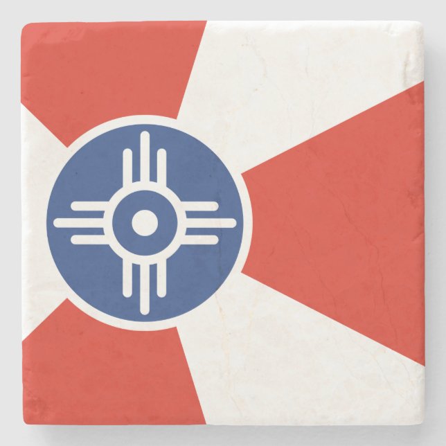Posavasos De Piedra Bandera de Wichita (Kansas, Estados Unidos) (Anverso)