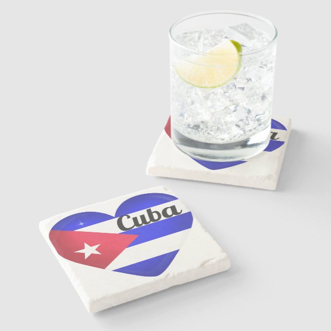 Posavasos De Piedra Bandera del Corazón de Cuba (Lateral)