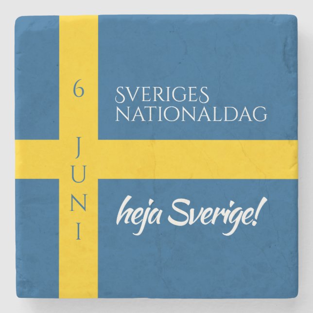 Posavasos De Piedra Bandera del Día Nacional Sueco Sveriges Nationalda (Anverso)