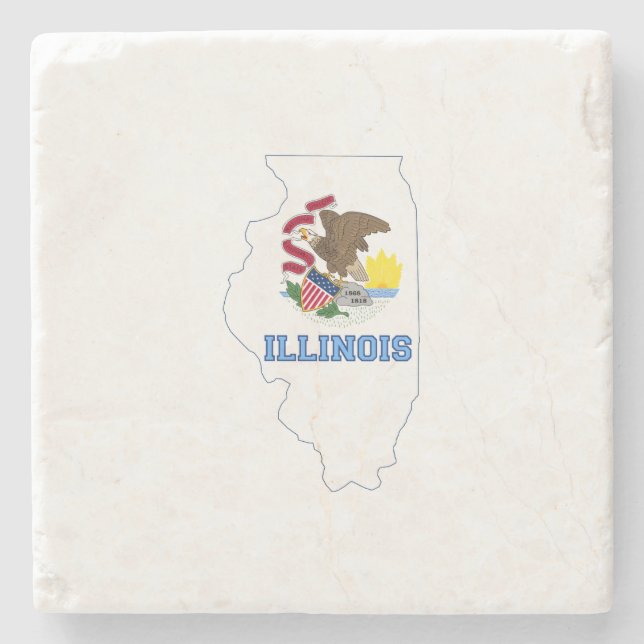 Posavasos De Piedra Bandera del Estado de Illinoise y Mapa (Anverso)