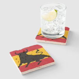 Posavasos De Piedra Bandera española con toro