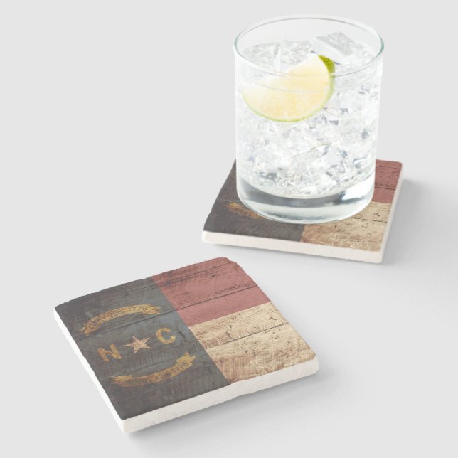 Posavasos De Piedra Bandera estatal de Carolina del Norte en grano de  (Lateral)