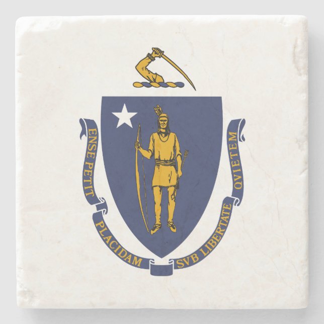 Posavasos De Piedra Bandera estatal de Massachusetts (Anverso)