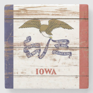 Posavasos De Piedra Bandera estatal Iowa de madera vieja