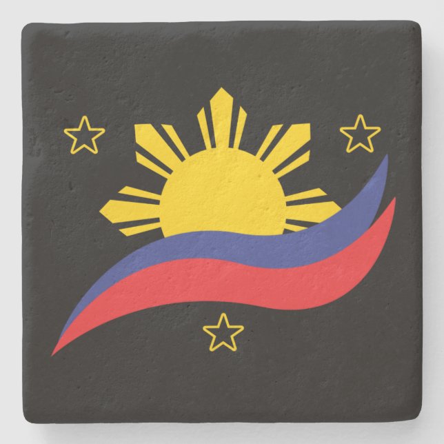 Posavasos De Piedra Bandera filipina de Pinoy de Filipinas (Anverso)