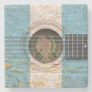 Posavasos De Piedra Bandera guatemalteca en la guitarra acústica viej