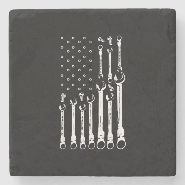 Posavasos De Piedra Bandera Mecánica Mecánica Americana Bandera Patrió (Anverso)