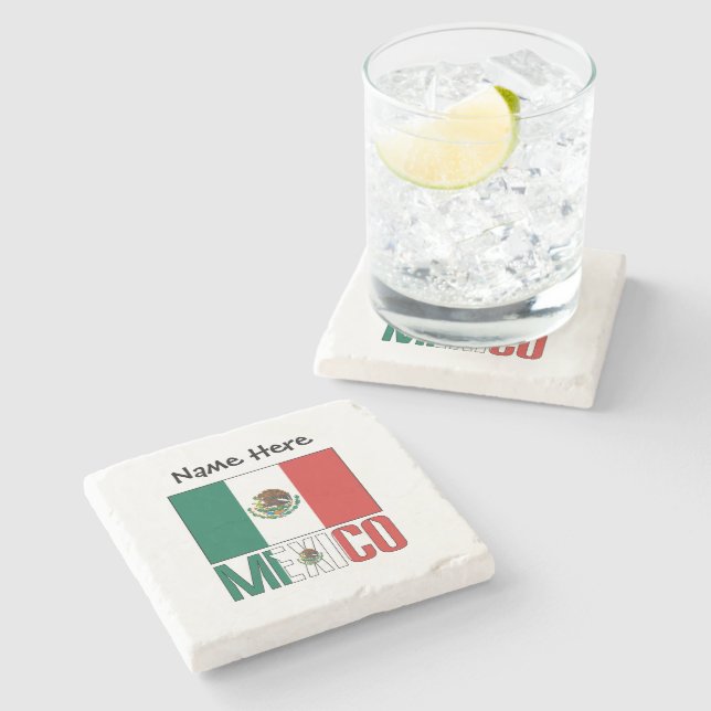 Posavasos De Piedra Bandera mexicana personalizada (Lateral)