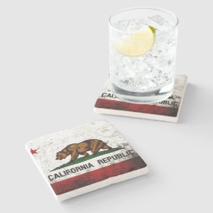 Posavasos De Piedra Bandera negra del estado de California del Grunge
