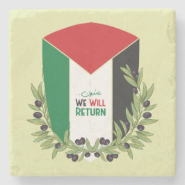 Posavasos De Piedra Bandera palestina y ramas de olivo