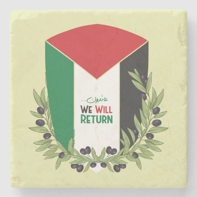 Posavasos De Piedra Bandera palestina y ramas de olivo (Anverso)