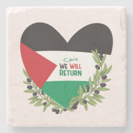 Posavasos De Piedra Bandera palestina y ramas de olivo