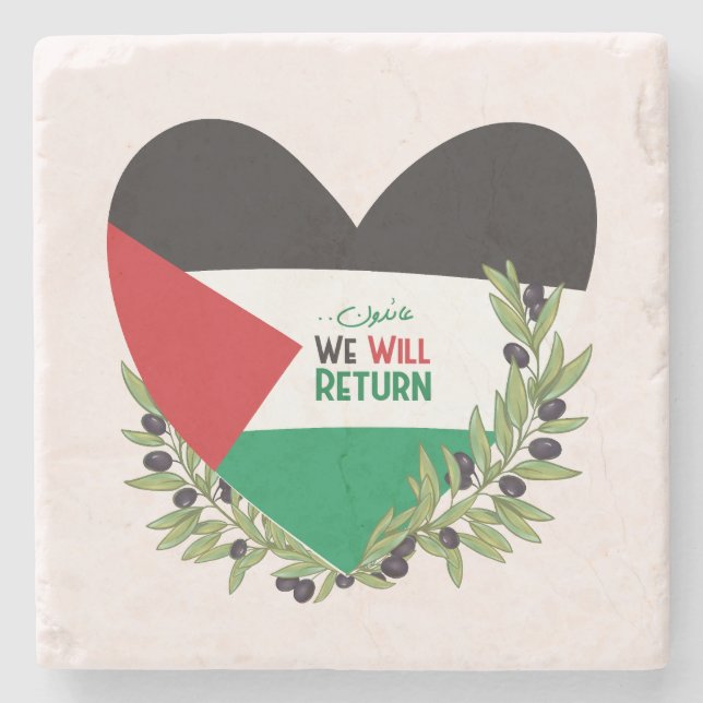 Posavasos De Piedra Bandera palestina y ramas de olivo (Anverso)