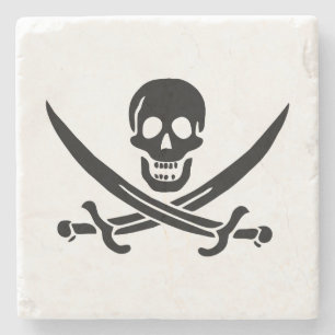 Posavasos De Piedra Bandera Pirata Calavera Espadas Cruzadas