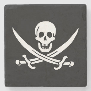 Posavasos De Piedra Bandera Pirata Calavera Espadas Cruzadas