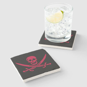 Posavasos De Piedra Bandera pirata de Crimson Skull & Swords Jack en C