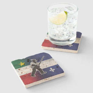 Posavasos De Piedra Bandera Quebec y Patriota Henri Julien erosionado