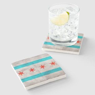 Posavasos De Piedra Bandera resistida del estado de Chicago del