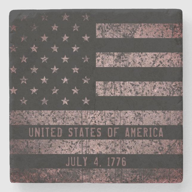 Posavasos De Piedra Bandera rosa y negra estadounidense (Anverso)